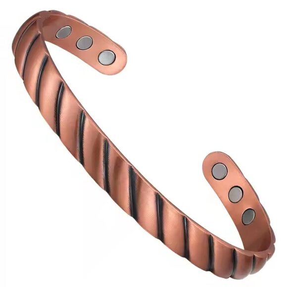 Solid Copper Bracelet Magnetic Energy Cuff Bangle Bracelet - Picture 2 of 2